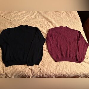 Pair Tabi International Pure New Wool Women's Large Crewneck Sweaters, Black &